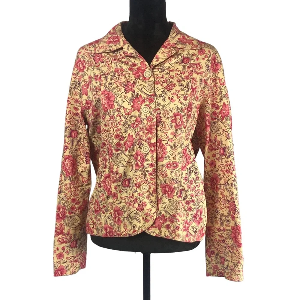 Coldwater Creek Yellow Floral Button Down Blouse size Large - Picture 1 of 8